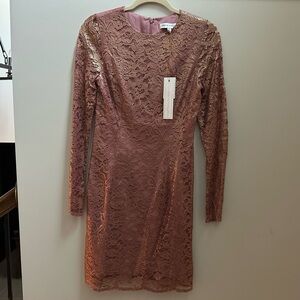 NWT Women’s Sm Dress The Population Elegant Lace Long Sleeve Dress in Mauve/gold